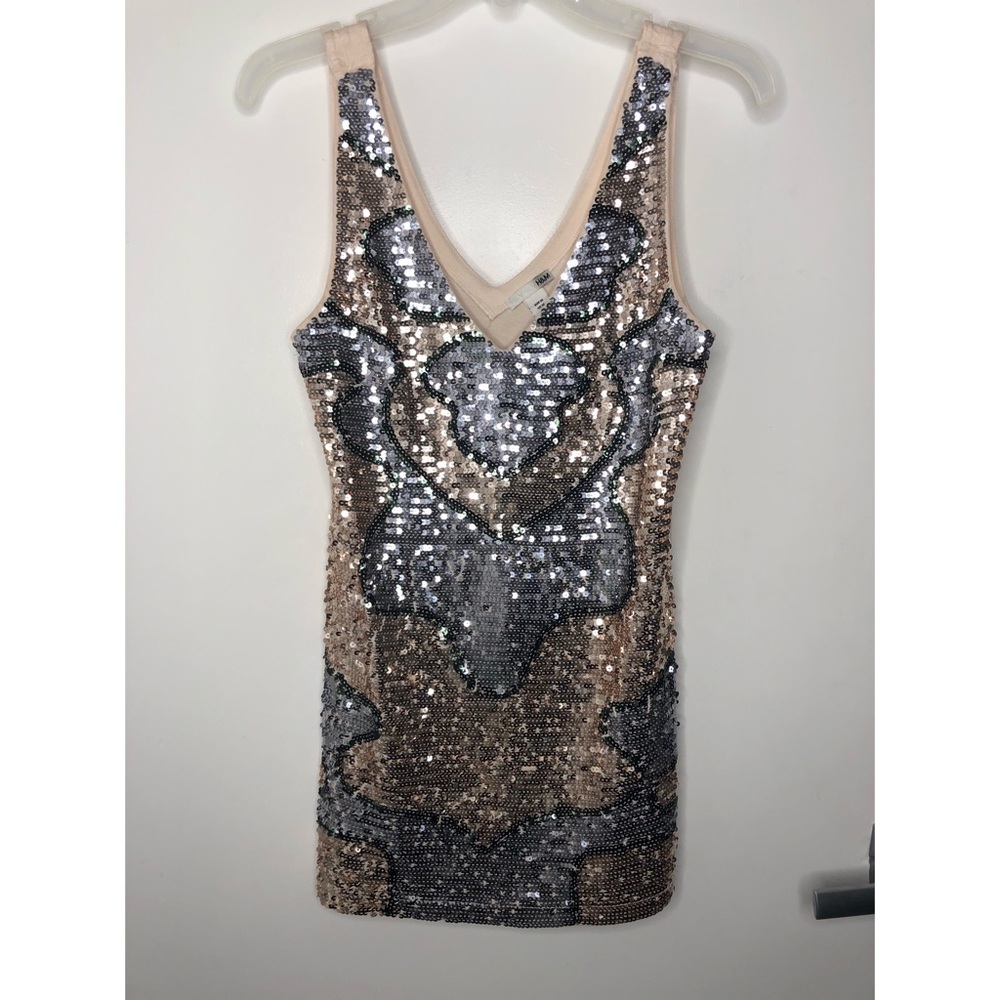 Blush top with silver and rose sequin.